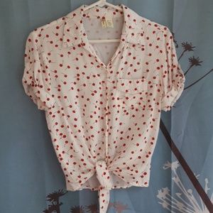 Retro cherry print tie front top